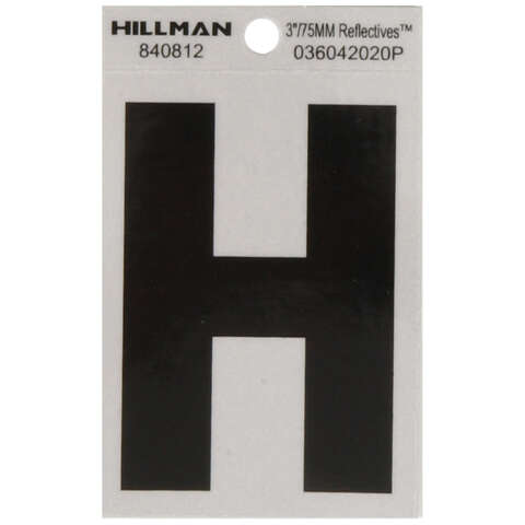 HILLMAN 3 in. Reflective Black Vinyl Self-Adhesive Letter H 1 pc, Pack of 6