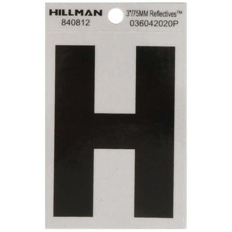 HILLMAN 3 in. Reflective Black Vinyl Self-Adhesive Letter H 1 pc, Pack of 6