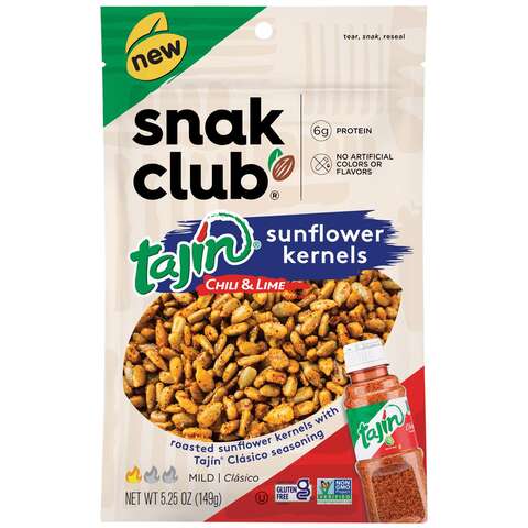 Snak Club Tajin Chili and Lime Sunflower Kernels 5.25 oz Bagged, Pack of 6