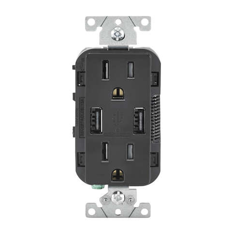 Leviton Decora 15 amps 125 V Black Outlet and USB Charger 5-15R 1 pk