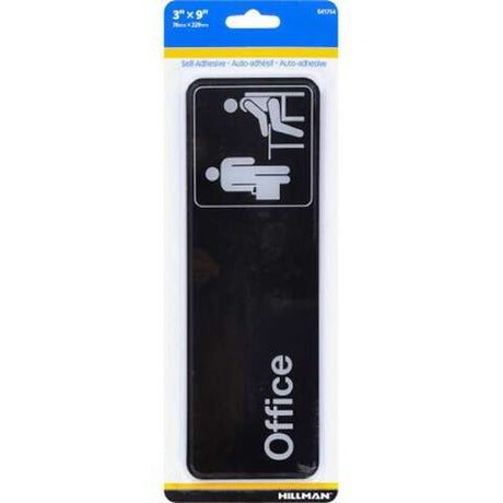 HILLMAN English Black Office Sign 3 in. H X 9 in. W, Pack of 6