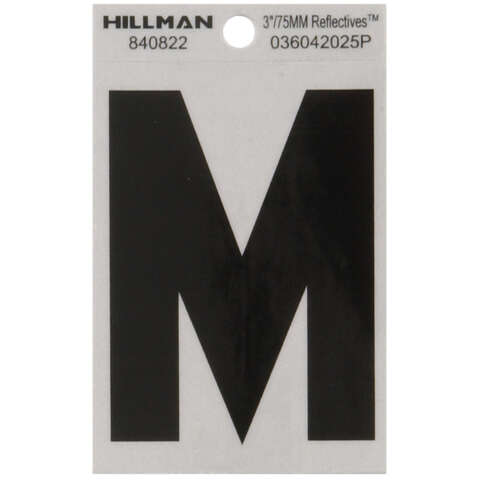 HILLMAN 3 in. Reflective Black Vinyl Self-Adhesive Letter M 1 pc, Pack of 6