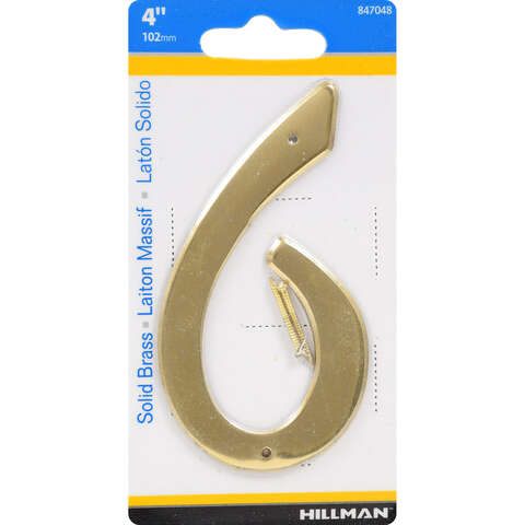 HILLMAN 4 in. Gold Brass Nail-On Number 6 1 pc, Pack of 3