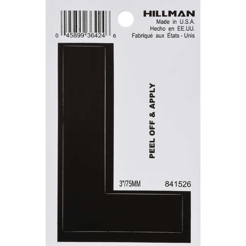 HILLMAN 3 in. Black Vinyl Self-Adhesive Letter L 1 pc, Pack of 6