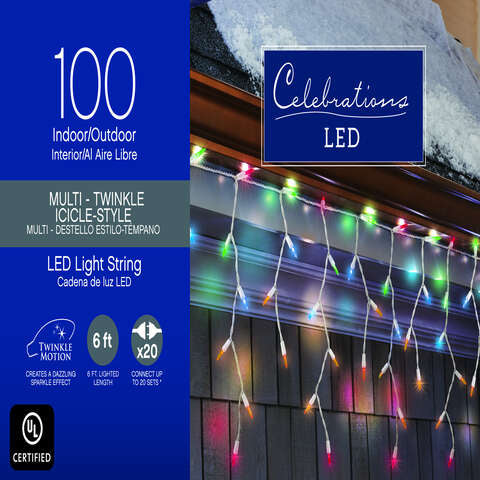 Celebrations LED M5 Multicolored 100 ct Icicle Christmas Lights 6.3 ft., Pack of 12
