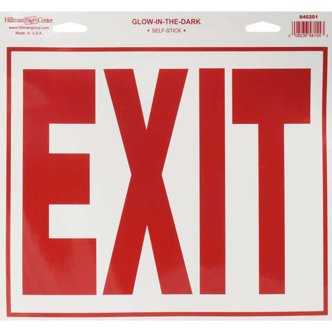 HILLMAN English White Exit Decal 11 in. H X 12 in. W, Pack of 10
