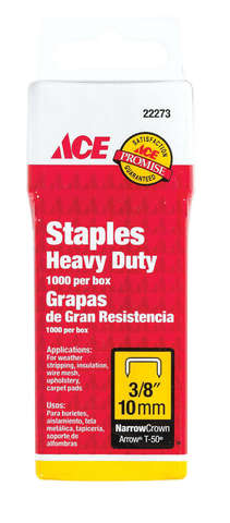Ace T50 3/8 in. L Narrow Crown Heavy Duty Staples 1000 pk, Pack of 5