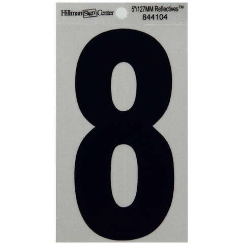 HILLMAN 5 in. Reflective Black Vinyl Self-Adhesive Number 8 1 pc, Pack of 6