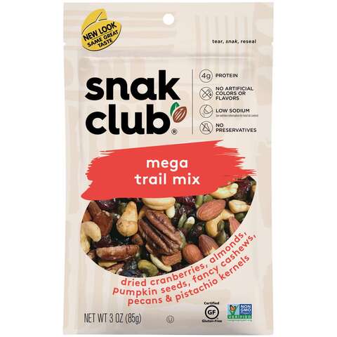 Snak Club Mega Trail Mix 3 oz Bagged, Pack of 6