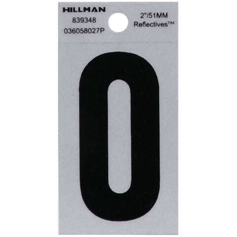 HILLMAN 2 in. Reflective Black Vinyl Self-Adhesive Letter O 1 pc, Pack of 6