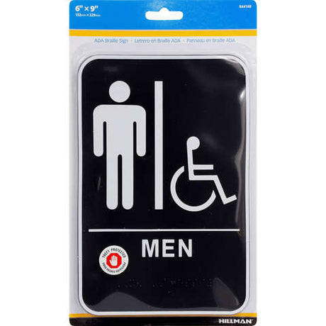 HILLMAN English Black Restroom Plaque 9 in. H X 6 in. W, Pack of 3