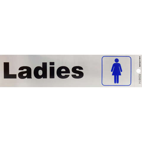 HILLMAN English Silver Restroom Decal 2 in. H X 8 in. W, Pack of 6