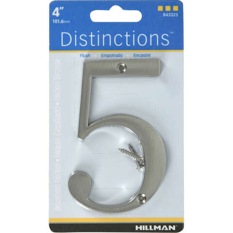 HILLMAN Distinctions 4 in. Silver Zinc Die-Cast Screw-On Number 5 1 pc, Pack of 3