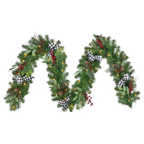 Celebrations 12 in. D X 9 ft. L LED Prelit Warm White Decorated Garland, Pack of 4