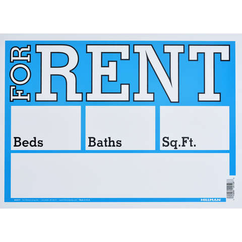 HILLMAN English Blue For Rent Sign 10 in. H X 14 in. W, Pack of 6