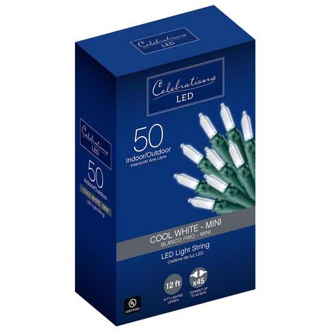 Celebrations Blue LED Mini Cool White 50 ct String Christmas Lights 12 ft., Pack of 12