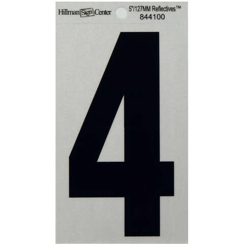 HILLMAN 5 in. Reflective Black Vinyl Self-Adhesive Number 4 1 pc, Pack of 6