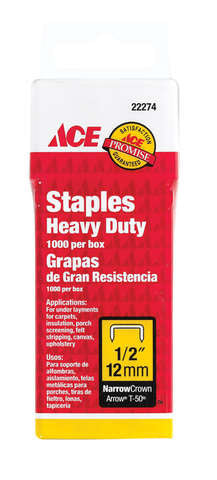 Ace T50 1/2 in. L Narrow Crown Heavy Duty Staples 1000 pk, Pack of 4