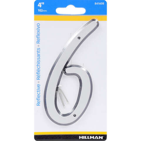 HILLMAN 4 in. Reflective Silver Plastic Nail-On Number 6 1 pc, Pack of 3