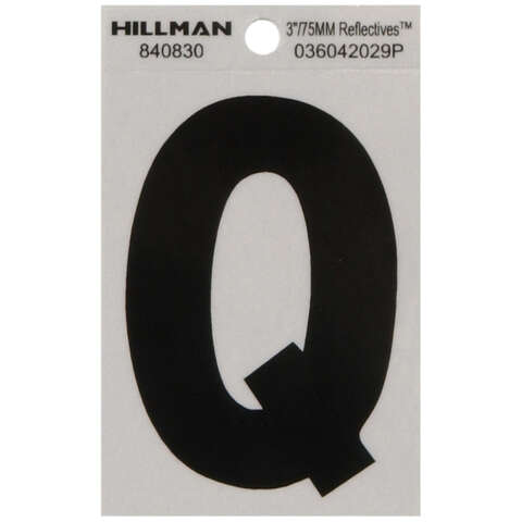 HILLMAN 3 in. Reflective Black Vinyl Self-Adhesive Letter Q 1 pc, Pack of 6