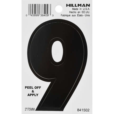 HILLMAN 3 in. Black Vinyl Self-Adhesive Number 9 1 pc, Pack of 6