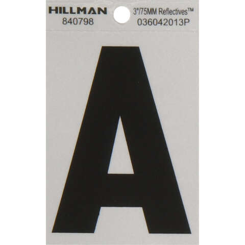 HILLMAN 3 in. Reflective Black Vinyl Self-Adhesive Letter A 1 pc, Pack of 6