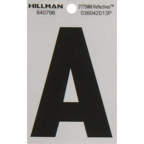 HILLMAN 3 in. Reflective Black Vinyl Self-Adhesive Letter A 1 pc, Pack of 6