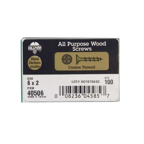 HILLMAN No. 6 X 2 in. L Phillips Yellow Zinc-Plated Coarse Wood Screws 100 pk