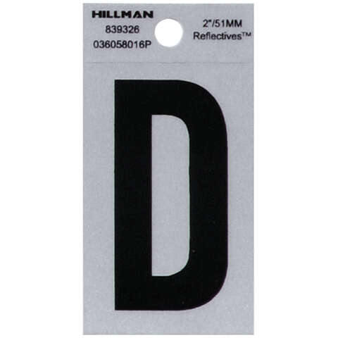 HILLMAN 2 in. Reflective Black Vinyl Self-Adhesive Letter D 1 pc, Pack of 6