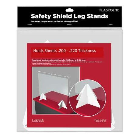 Plaskolite Clear Single Acrylic Safety Shield Leg Stands 2.1 in. W X 4.9 in. L X 0.21 in., Pack of 12