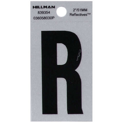 HILLMAN 2 in. Reflective Black Vinyl Self-Adhesive Letter R 1 pc, Pack of 6