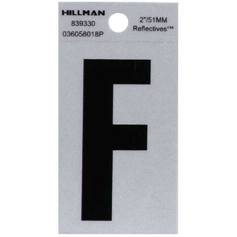 HILLMAN 2 in. Reflective Black Vinyl Self-Adhesive Letter F 1 pc, Pack of 6