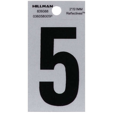HILLMAN 2 in. Reflective Black Vinyl Self-Adhesive Number 5 1 pc, Pack of 6