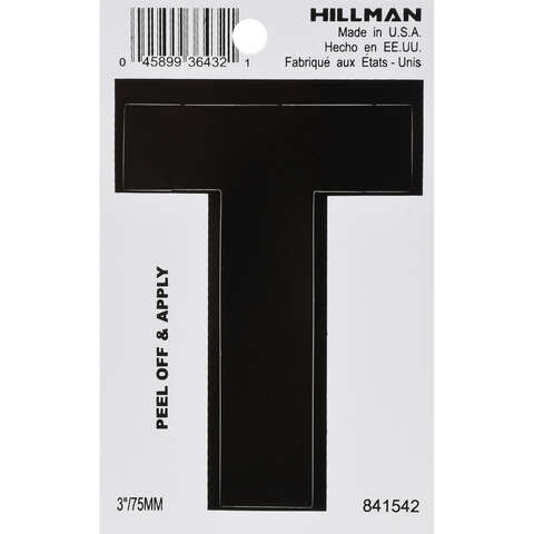 HILLMAN 3 in. Black Vinyl Self-Adhesive Letter T 1 pc, Pack of 6