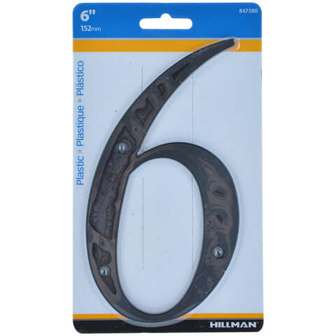HILLMAN 6 in. Black Plastic Nail-On Number 6 1 pc, Pack of 3