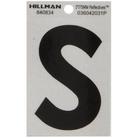 HILLMAN 3 in. Reflective Black Vinyl Self-Adhesive Letter S 1 pc, Pack of 6