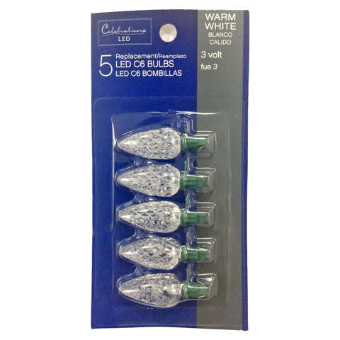 Celebrations Blue LED C6 Warm White 5 ct Replacement Christmas Light Bulbs