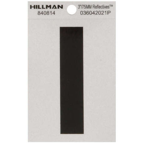 HILLMAN 3 in. Reflective Black Vinyl Self-Adhesive Letter I 1 pc, Pack of 6