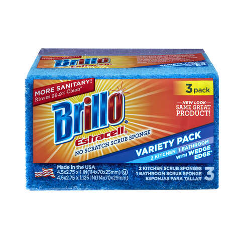 Brillo Estracell Non-Scratch Scrubber Sponge For Kitchen and Bath 4.5 in. L 3 pc, Pack of 8