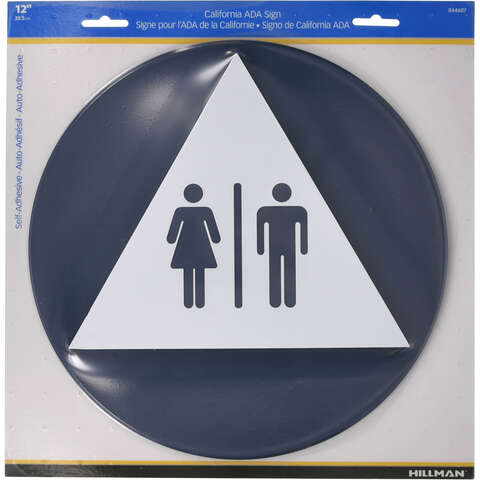 HILLMAN English Blue Restroom Plaque 12 in. H X 12 in. W, Pack of 6