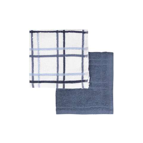 Ritz Blue/White Cotton Terry Check Dish Cloth 2 pk, Pack of 3