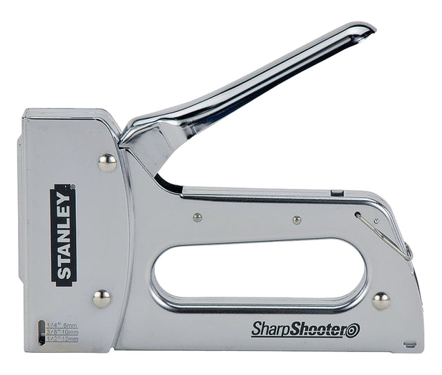 STANLEY TR110 Staple Gun, 84 Magazine, 27/64 in W Crown, 1/4 to 9/16 in L Leg, Steel Staple, Silver