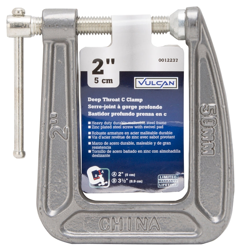 Vulcan 38-123 C-Clamp, 2 in Max Opening Size, 3-1/5 in D Throat, Steel Body, Gray Body