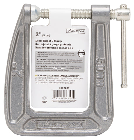 Vulcan 38-123 C-Clamp, 2 in Max Opening Size, 3-1/5 in D Throat, Steel Body, Gray Body