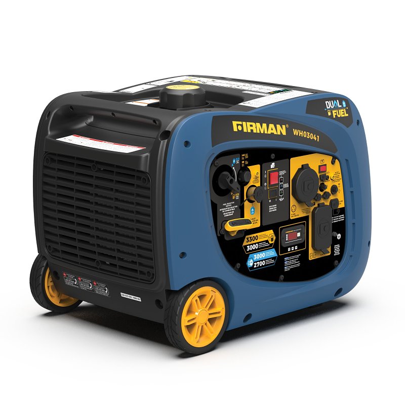 Firman WH03041 Portable Inverter Generator, 30 A, 120 VAC, Gasoline, LPG, 1.8 gal Tank, 9 hr Run Time, Recoil Start