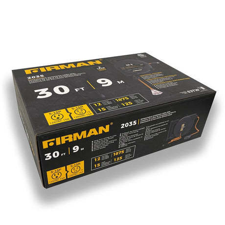 Firman 2035 Retractable Extension Cord Real, 30 ft L Cord, 12 ga Wire, 3-Socket, 125 V, Black