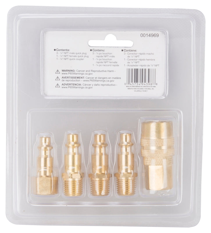 ProSource DZA019 Hose Coupler Set, 1/4 in, MNPT, Brass, Brass