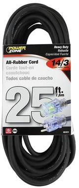 PowerZone OREC732725 Cord, 14/3 AWG Cable, Lighted, 25 ft L, 15 A, 125 V, Black