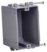 Gardner Bender BOX-NS18 Switch/Outlet Box, 18 cu-in, Standard Outlet, 1-Gang, 4-Knockout, PVC, Gray, In-Wall, Nail