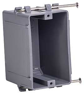 Gardner Bender BOX-NS18 Switch/Outlet Box, 18 cu-in, Standard Outlet, 1-Gang, 4-Knockout, PVC, Gray, In-Wall, Nail